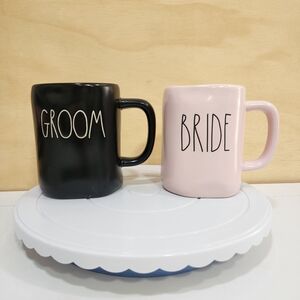 Black and Pink Groom and Bride Mugs
